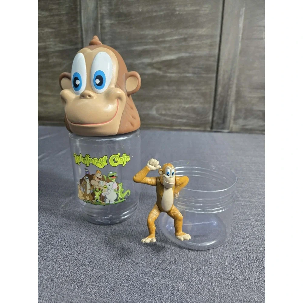 Rainforest Cafe Monkey Character Cup w Matching Figure Vintage No Straw